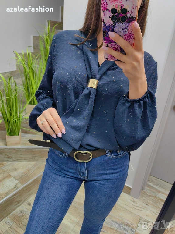 Блуза с бляскави частички в синьо, снимка 1