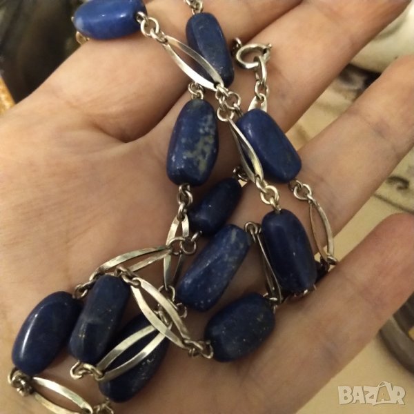 Авторска сребърна огърлица с естествен лапис лазули , снимка 1