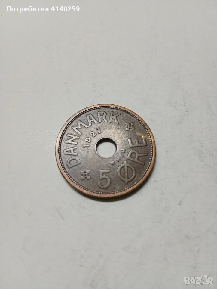 ДАНИЯ МОНЕТА 5 ЙОРЕ 1927 Г, снимка 1
