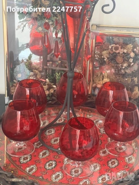 6 бр кристални червени чаши за ракия, снимка 1