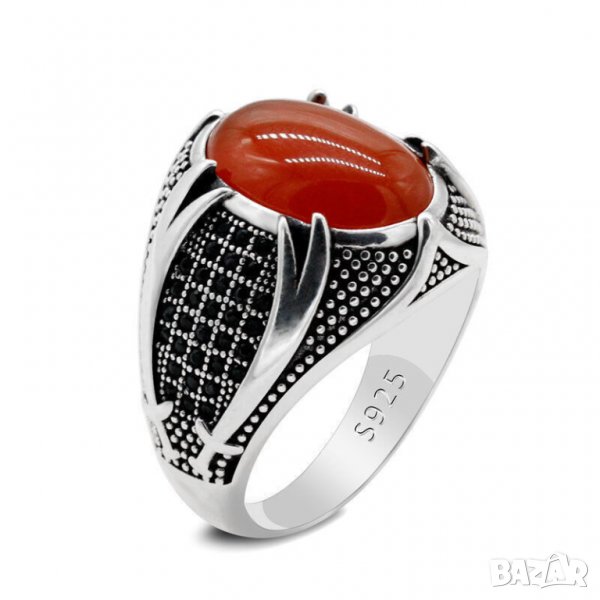 Дамски пръстен с червен топаз, снимка 1