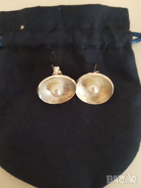 Сребърни обеци с естествени перли , снимка 1