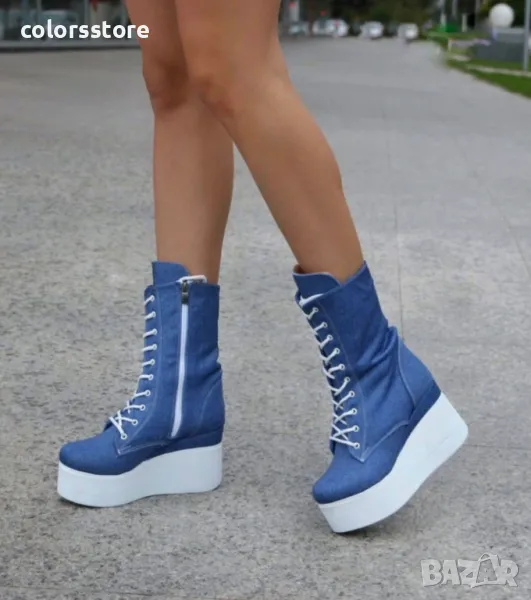 Боти на платформа - деним с бяло ходило - VP1, снимка 1