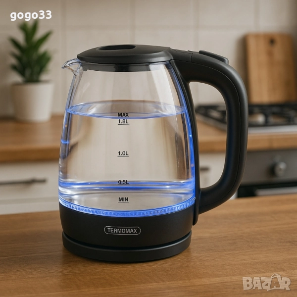 Стъклена електрическа кана Termomax, 1500W, 1.8 л., снимка 1
