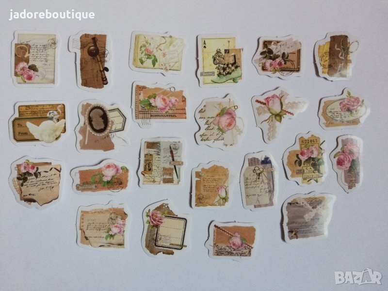 Скрапбук стикери за декорация планер винтидж писма рози - 23 бр /комплект , снимка 1