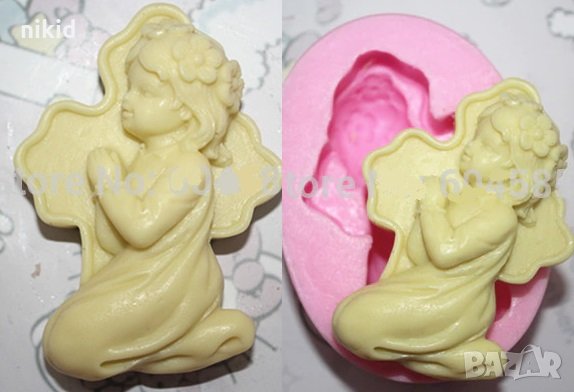 Дете Ангел за молитва момиченце кръщене Дълбок силиконов молд калъп за сапун гипс шоколад фондан, снимка 1