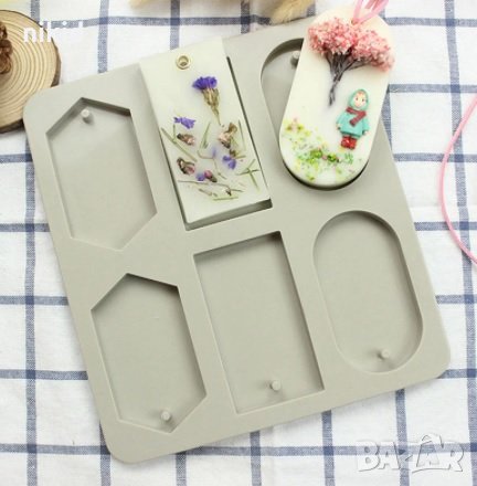 6 големи табели тагове етикети модел 3 силиконов молд форма шоколад гипс смола, снимка 1