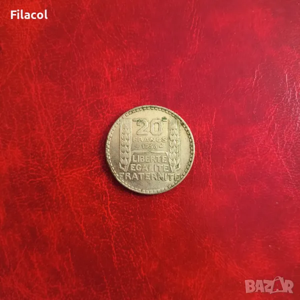 Франция 20 франка 1938 сребро, снимка 1