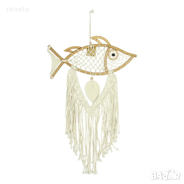 Капан за сънища, Риба, Ръчна изработка, Текстил/бамбук, 40 см, снимка 1