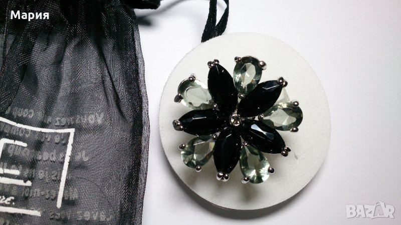 Пръстен с черни и прозрачни кристали, снимка 1