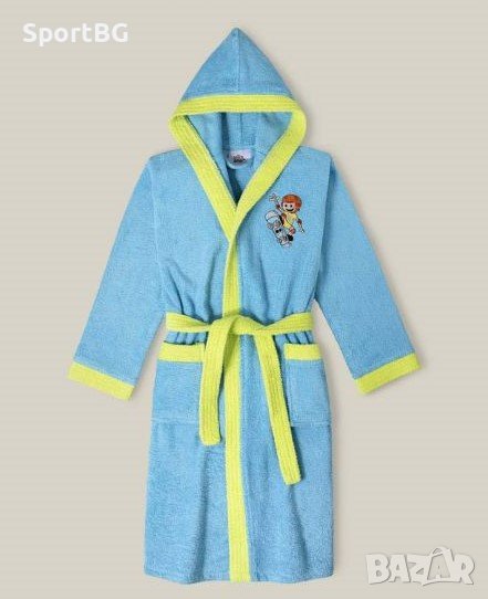 Детски халат за баня с качулка 6-8 год./ 10-12 год. / INTERBABY - син/зелен, снимка 1