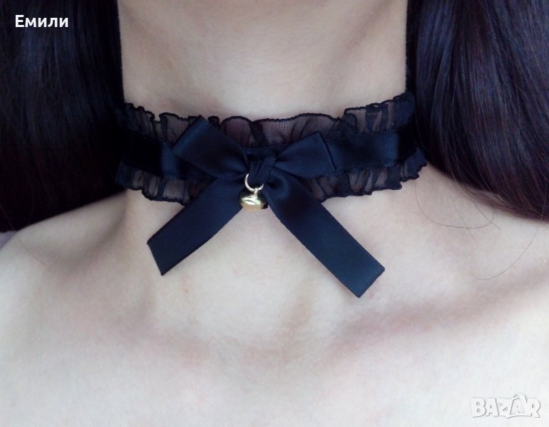Черен чокър със звънче и панделка, снимка 1