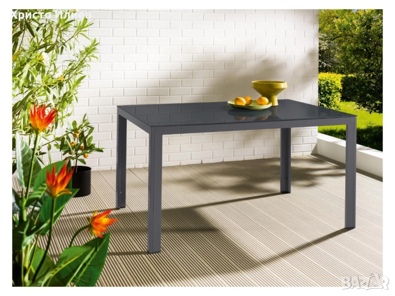 Алуминиева градинска маса със закалено стъкло Сива, снимка 1