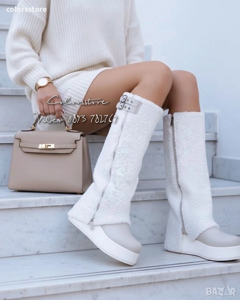 Ботуши на платформа - бежова кожа - BPKN25

, снимка 1