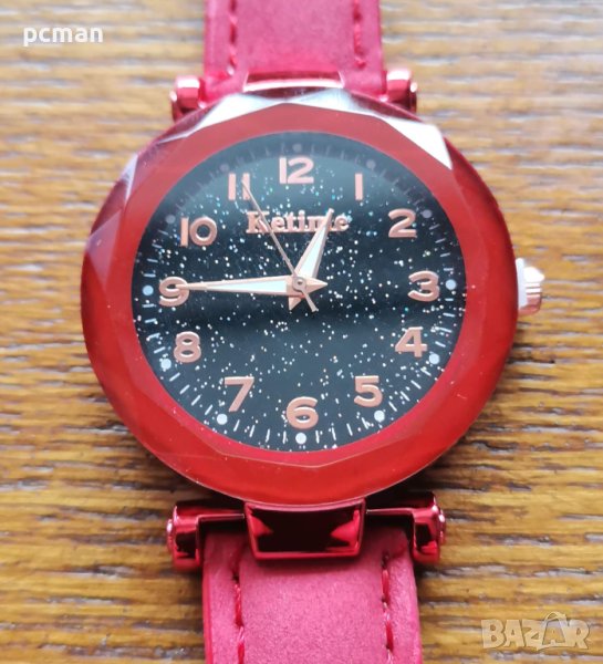 Ketime Red dark KL121308 Луксозен дамски кварцов часовник с кожена каишка, снимка 1