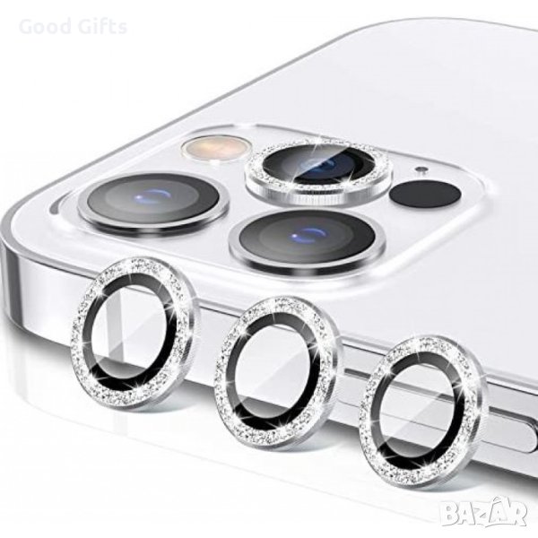 Протектор с камъни за Камера iPhone 15 Pro Max - Сив, снимка 1