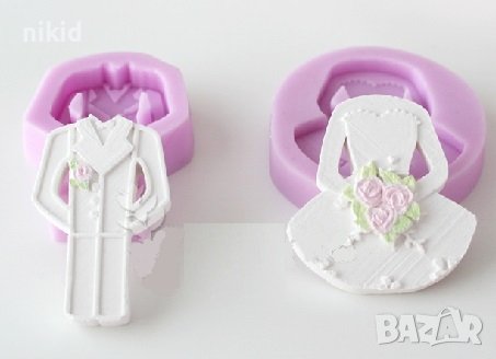 Дамски Мъжки костюм двойка рокля сватба бал завършване силиконов молд форма фондан гипс, снимка 1