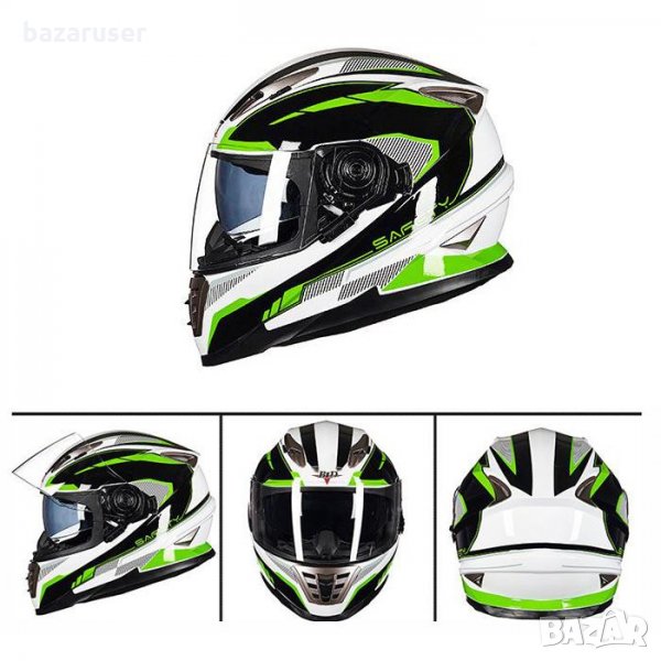 Каска за Мотор 999-1 Зелено /Бяла 181596-999-1 BLD, снимка 1