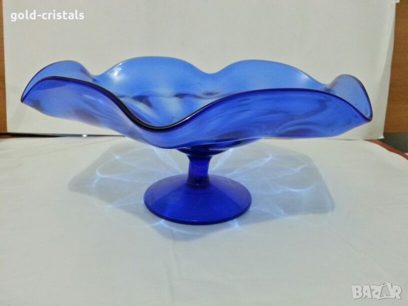 Кристална купа фруктиера  цветно стъкло кобалт , снимка 1
