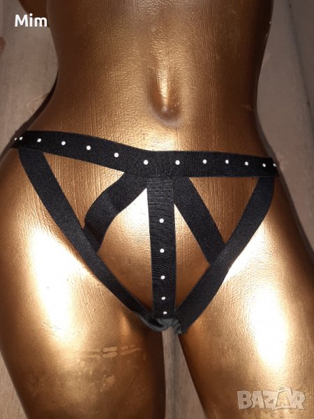 М/L Черна еротична бикина/ чокър/ от ластик със сребристи камъчета , снимка 1