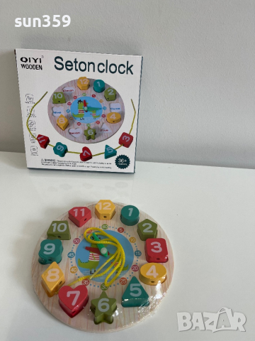 Малък дървен часовник сортер, снимка 1