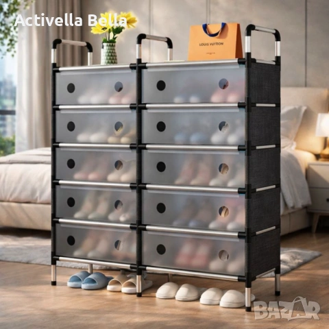 Многоетажен шкаф за обувки с прозоречни врати и голям капацитет, снимка 3 - Шкафове - 53267322