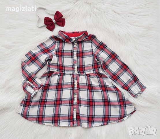 Детска карирана рокля H&M 9-12 месеца, снимка 7 - Бебешки рокли - 43192645
