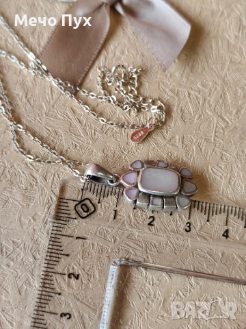 Сребърен синджир с висулка със седеф (374), снимка 2 - Колиета, медальони, синджири - 52536080