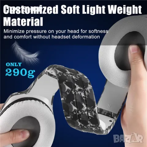 J1 камуфлажна цветна геймърска слушалка 50 mm драйверен модул RGB светлинно намаляване на шума 3,5 m, снимка 5 - Друга електроника - 48494798