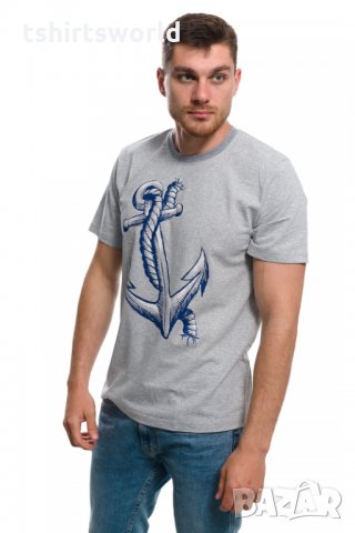 Нова мъжка сива тениска с трансферен печат Голяма котва, морска, снимка 11 - Тениски - 29954045
