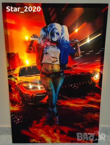 Светеща картина с LED осветление - Harley Quinn 2, снимка 2 - Картини - 49690957