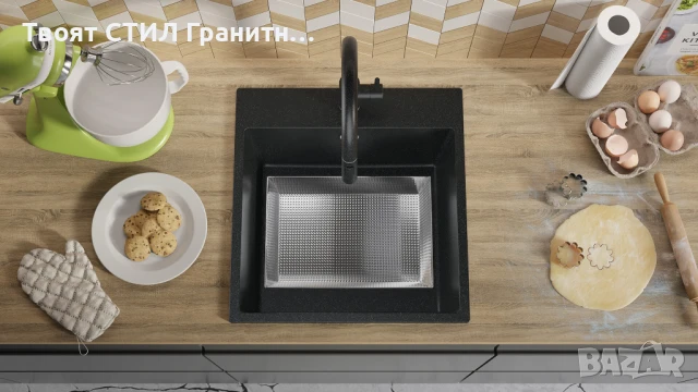 Графит кухненска мивка от гранит Рига 50 XL 480 x 500 мм, снимка 5 - Мивки - 50846640