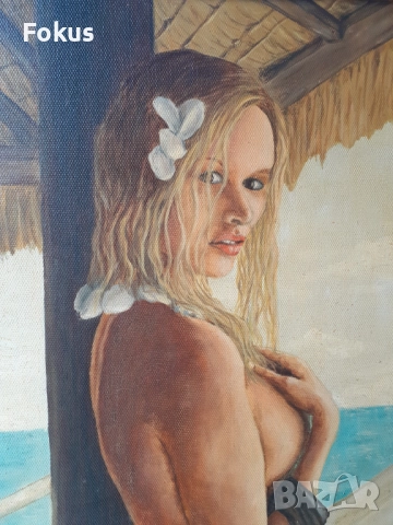 Картина "Момиче" масло на платно подпис рамка, снимка 3 - Антикварни и старинни предмети - 51510753