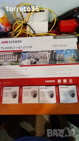 Продавам комлект за видеонаблюдение HIKVISION 4 камери+DVR 2MP PoC+Подарък