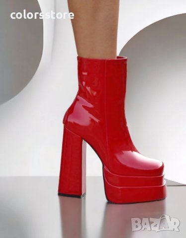 Боти на ток - червен лак - VS21, снимка 2 - Дамски боти - 43021187