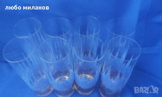 Ретро водни чаши, синя посипка, калиево стъкло – 6 бр, снимка 3 - Антикварни и старинни предмети - 38580581