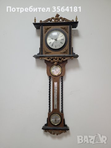 дървен часовник,барометър,тернометър и хигрометър , снимка 1 - Антикварни и старинни предмети - 43841746