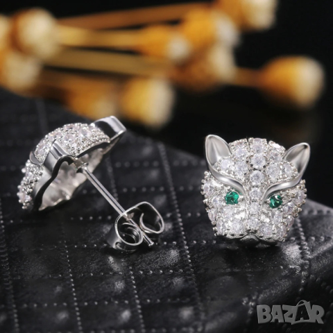 Обици Леопард със смарагд, снимка 2 - Обеци - 44885219