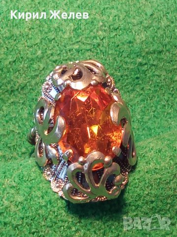 СТАР СКЪПОЦЕНЕН РЕТРО МЕДЕН ПОСРЕБРЕН ПРЪСТЕН с ОГРОМЕН ЮВЕЛИРНО ФАСЕТИРАН НАТУРАЛЕН ЦИТРИН 26280