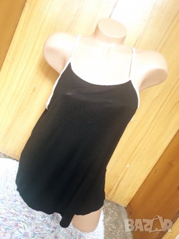 Черен ефирен потник топ туника с бял кант и оголен гръб Л, снимка 1