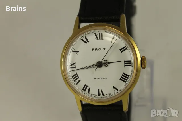 1960's FACIT Позлатен Швейцарски Ръчен Часовник, снимка 3 - Антикварни и старинни предмети - 49587023
