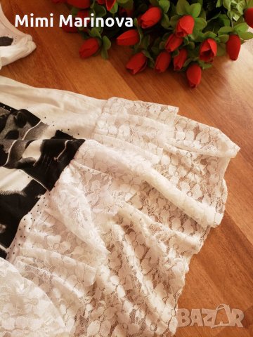 Бяла Рокля-туника с апликация  и дантела , снимка 2 - Рокли - 28110099