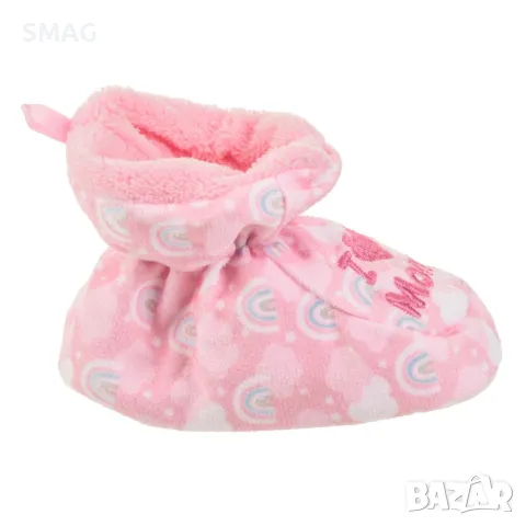 Бебешки розови пантофки с дъга I Love Mom I Love Dad S_1243660, снимка 3 - Бебешки обувки - 49894131