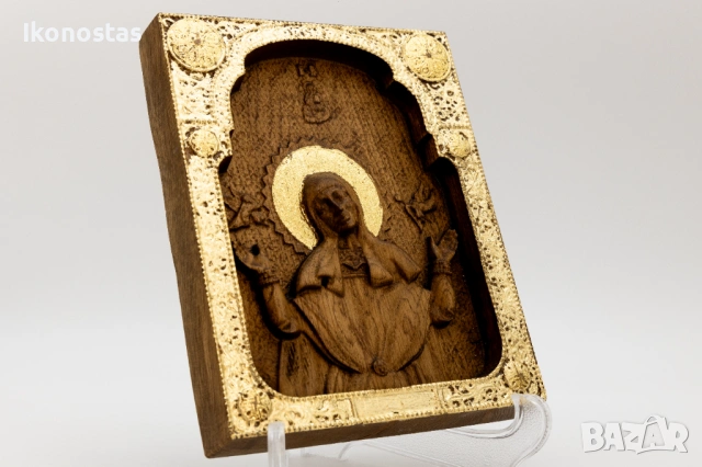 Релефна икона на Пресветата Майка Богородица, дъб, снимка 2 - Икони - 53223499