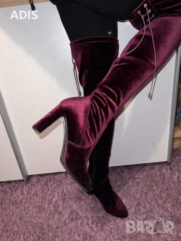 Чизми високи ботуши над коляно Mercary /велвет кралско лилаво 38 /39/нови, снимка 4 - Дамски ботуши - 38977675