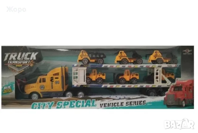 Детски камион автовоз с строителни машини и дистанционно управление 996912, снимка 2 - Коли, камиони, мотори, писти - 48172123