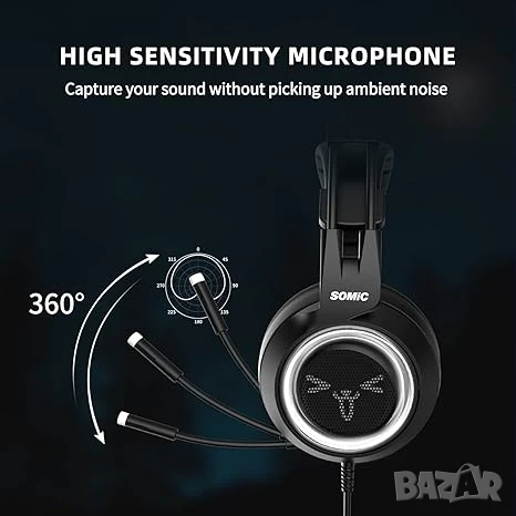 SOMIC Стерео Геймърски Слушалки с Микрофон за PS4, PS5, Xbox One, PC, Телефон, 3.5MM жак, снимка 3 - Слушалки и портативни колонки - 51052779