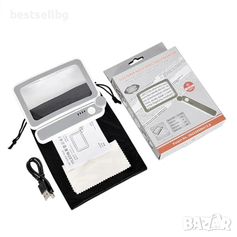 Професионална голяма правоъгълна увеличителна ръчна лупа за четене с LED осветление USB зареждане, снимка 11 - Други инструменти - 53090619