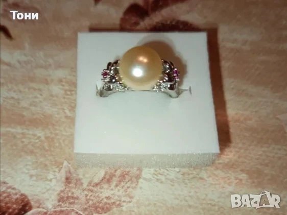 Сребърен Дамски Пръстен с Перла и Цирконий Нов , снимка 5 - Пръстени - 53434720