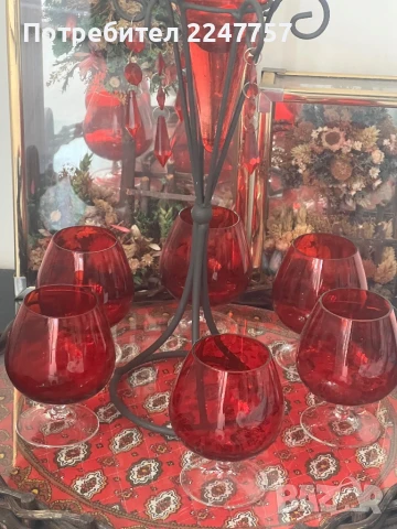 6 бр кристални червени чаши за ракия